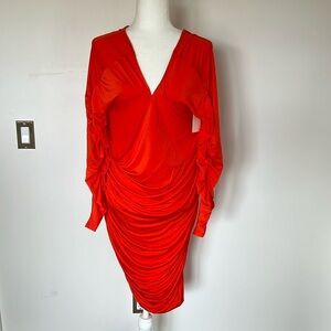 NWT Open Edit Orange V-Neck Ruched Size 2X Long Sleeve